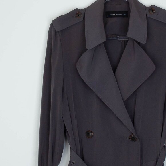 Zara Womens Long Double Breasted Trench Coat Size S Gray ASO Spencer Hastings - Picture 5 of 13